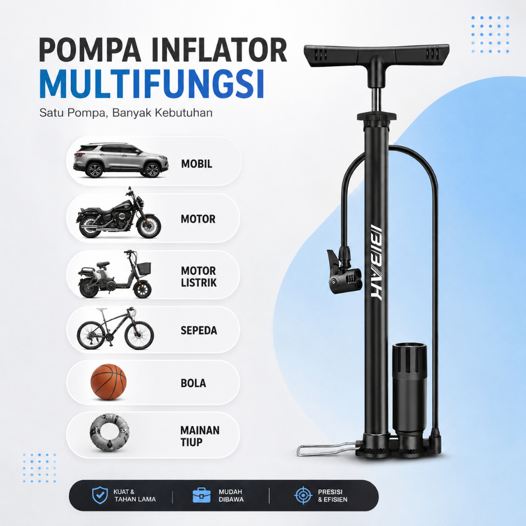 Pompa Ban Motor 160PSI Portable Multifungsi CAB 60CM Kompatibel Ban Motor Bola