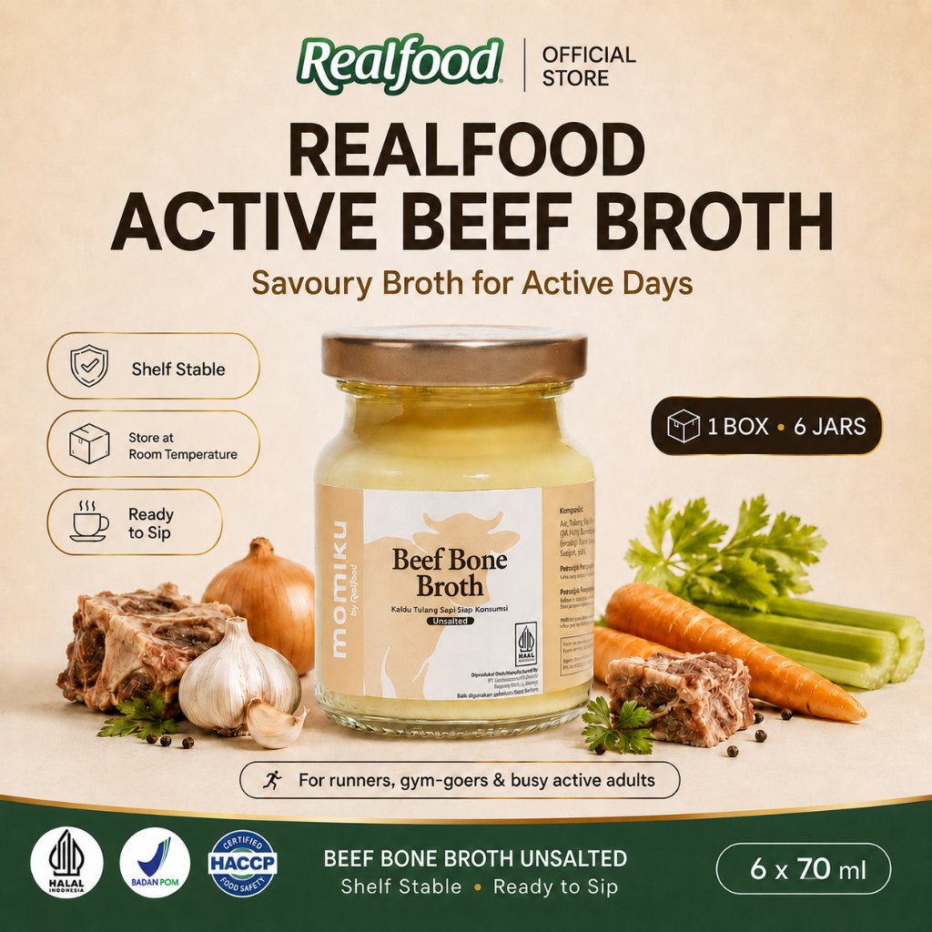 Realfood Momiku UNSALTED Beef Bone Broth Tanpa Freezer isi 6 I Beef Bone Broth Unsalted I BB & Growth Booster / ANTI GTM / KALDU MPASI / Booster untuk Anak
