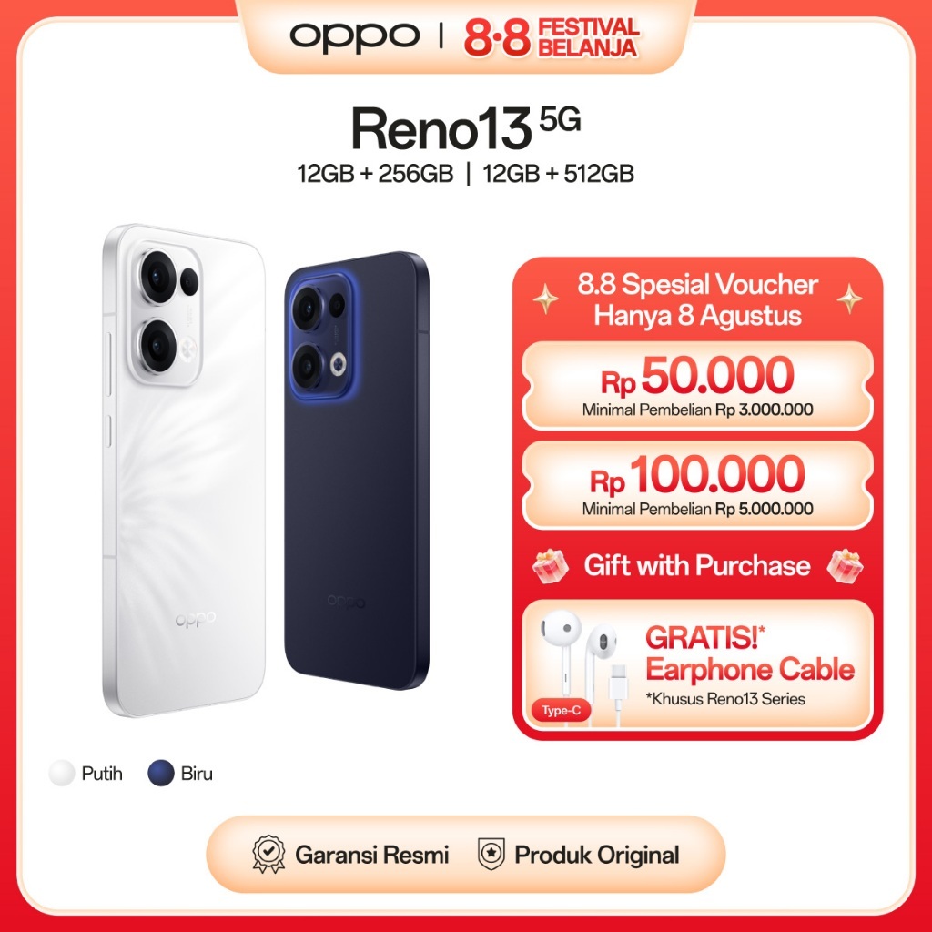 OPPO Reno13 5G 12/512GB [80W SUPERVOOC 5600mAh Battery, IP69 Water Resistance: Underwater Photography, AI Livephoto]