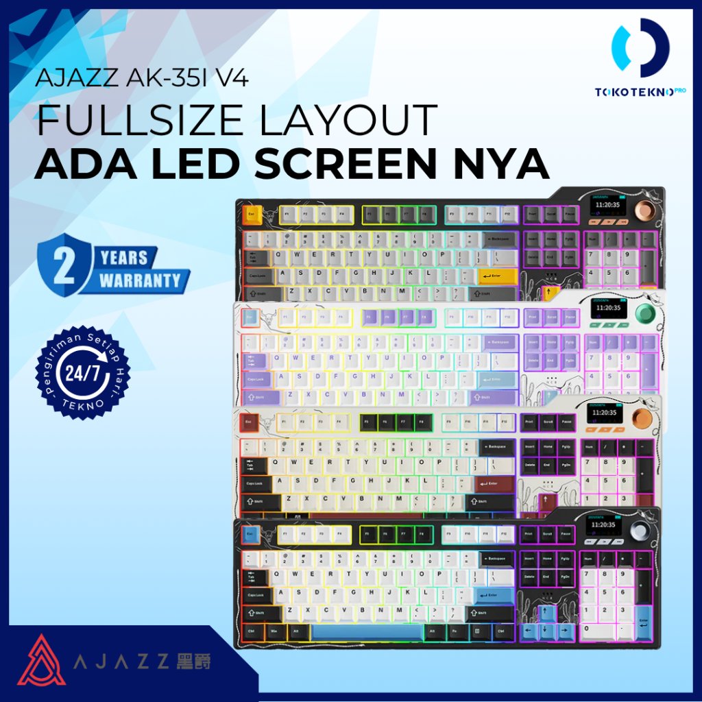 Ajazz AK35I / AK-35i V4 Wireless Mechanical Gaming Keyboard Fullsize with Screen and Knob