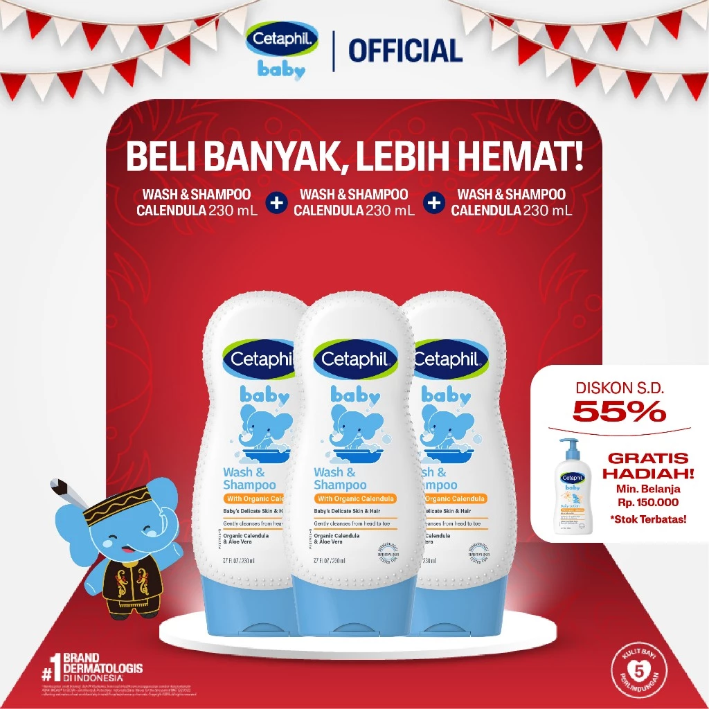 Cetaphil Baby Wash & Shampoo with Organic Calendula 230ml Triple Pack - Gambar 2