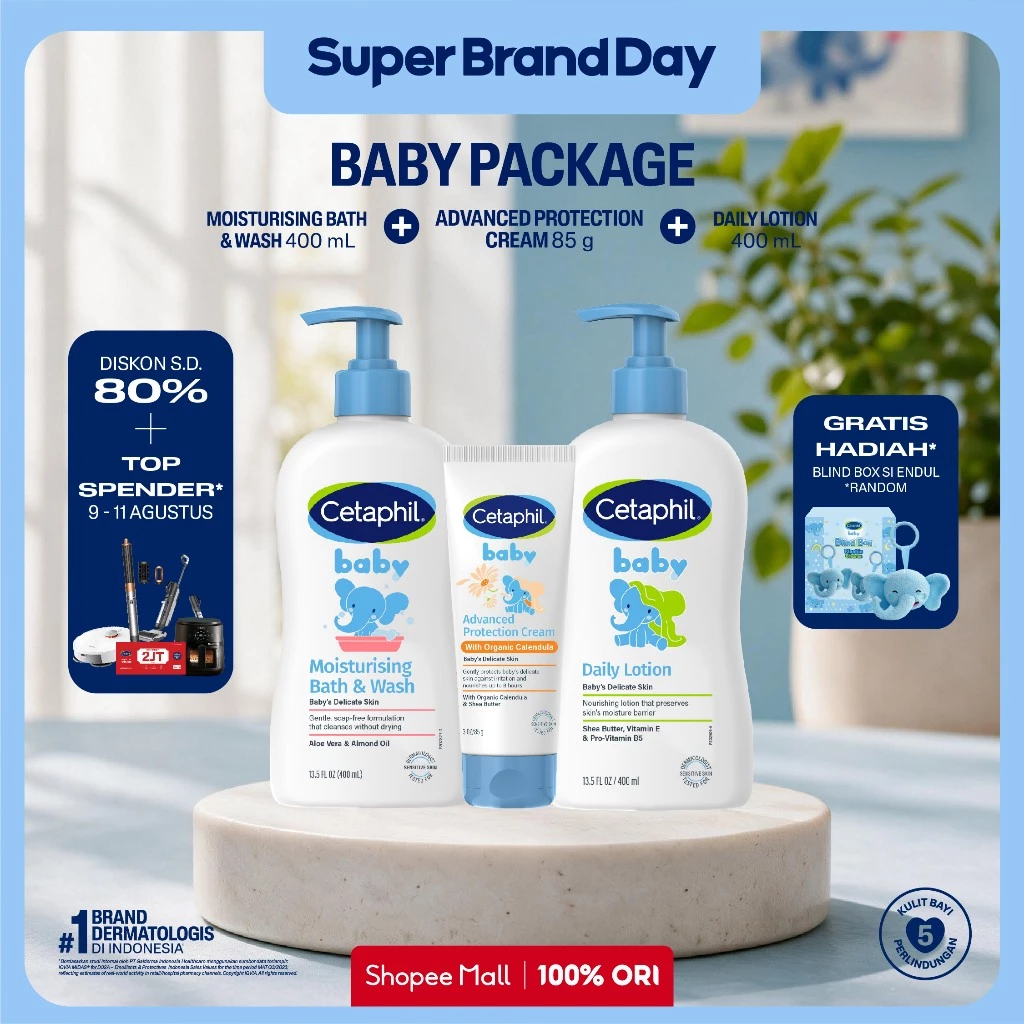 [LIVE ENDUL] Cetaphil Baby Moist Bath & Wash 400ml + Daily Lotion 400ml + Protection Cream 85g