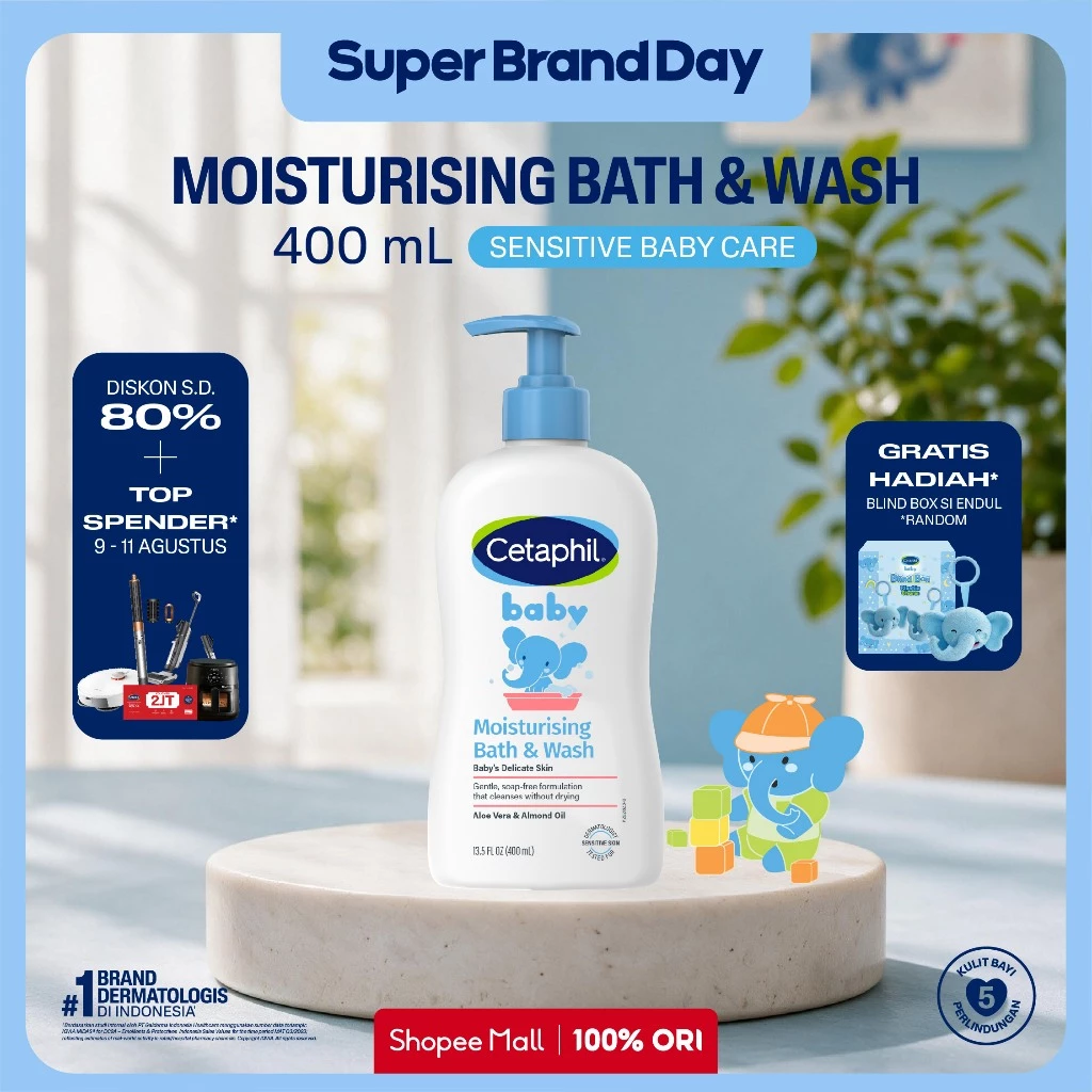 [LIVE ENDUL] Cetaphil Baby Moist Bath & Wash 400ml Dengan Almond Oil Perawatan Sabun Mandi untuk Melembapkan Kulit Bayi