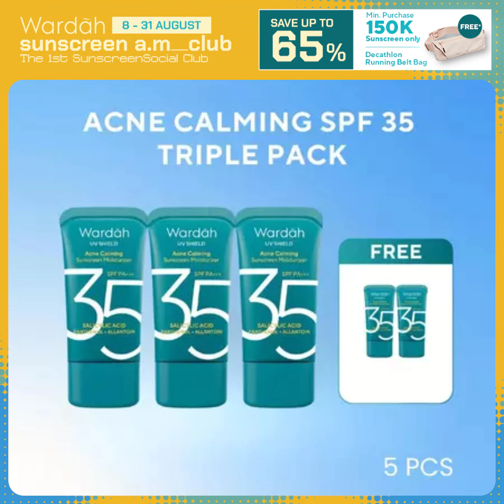 Wardah Sunscreen UV Shield Triple Pack Buy 3 Get 5 SPF 35 PA +++ / SPF 50 PA++++ (Airy Smooth, Essential Gel, Acne Calming, Aqua Fresh, Tone Up, Physical) - Sunscreen No. 1 Sunscreen of the Year - Skincare