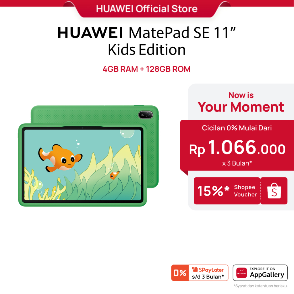 [PayDay s/d 15%] HUAWEI MatePad SE 11" Kids Edition Tablet / 2K Eye Comfort HUAWEI FullView Display / Kids Corner / Parental Assistant
