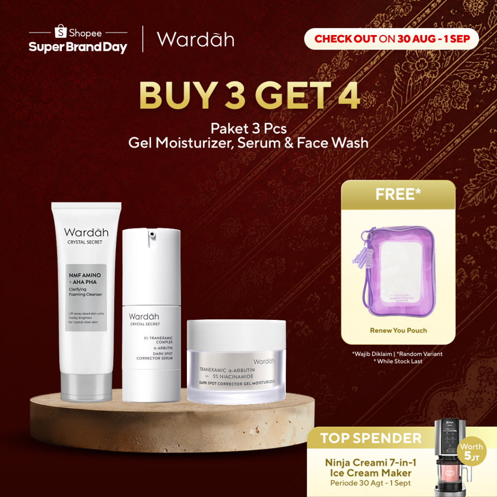 WARDAH Paket 3 pcs Gel Moisturizer, Facial Wash, dan Serum - Bright Radiant, Bright Glowing, Calm Acne, Hydrated Plump, Nature Daily, Renew You, Lightening, Nature Daily Cica Aloe - Skincare
