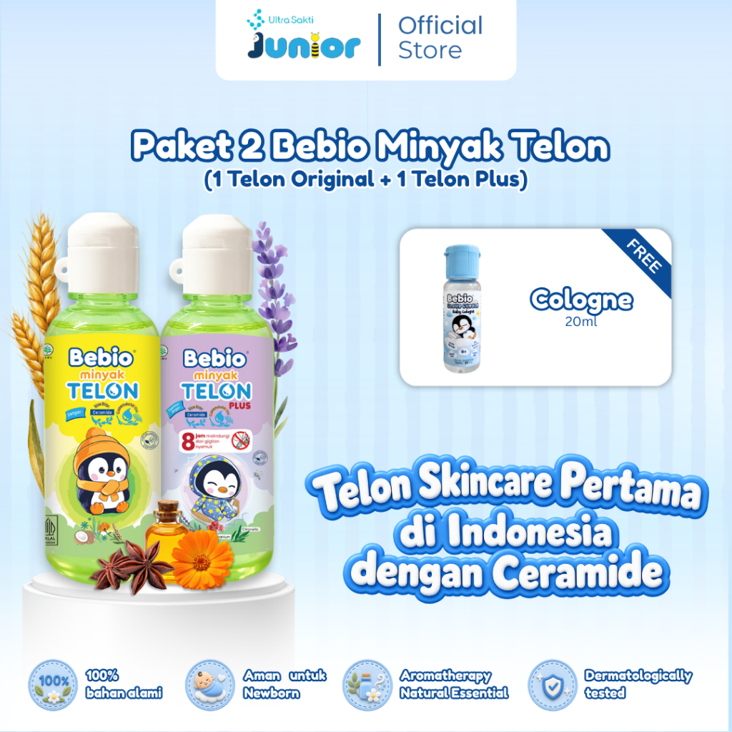 BEBIO Paket 2 Minyak Telon Ceramide Mix 1 Bebio Telon Ceramide Original 60ml + 1 BebioTelon Ceramide Plus 60ml - Gambar 2