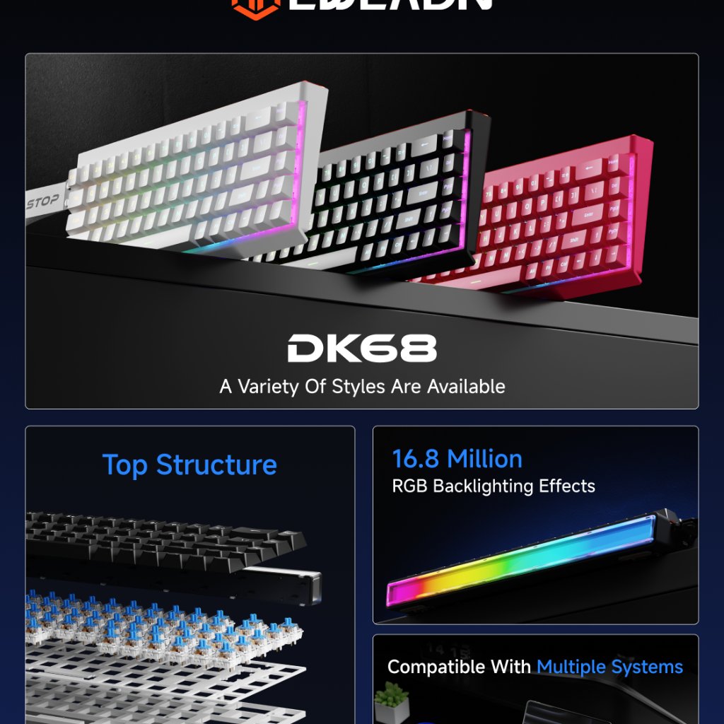 EWEADN DK68 / DK-68 Keyboard Gaming Mechanical RGB Light Box Magnetic Switch - Gambar 2