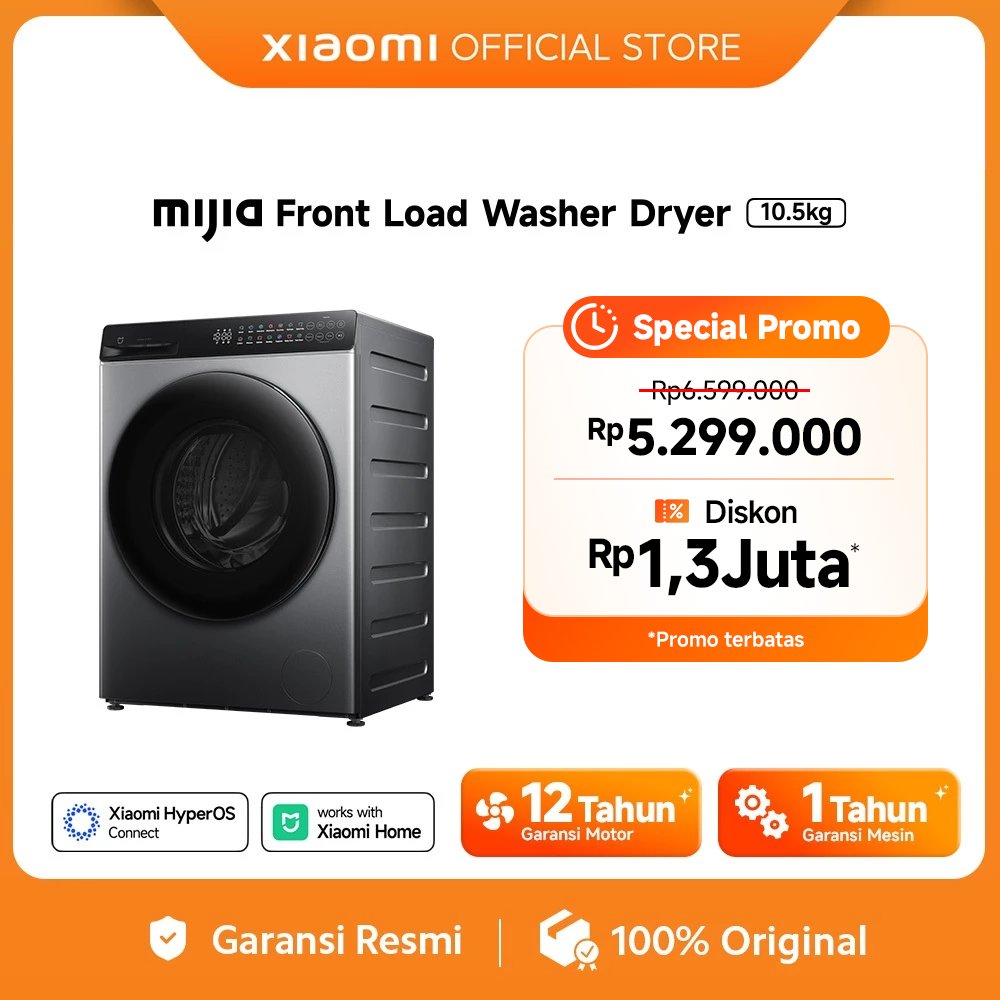 [Unit Only] Xiaomi Mijia Mesin Cuci Front Load Washer Dryer 10.5kg / Steam Wash / Direct Drive Motor / Smart Control / WD105MJA10ID [Official Store]