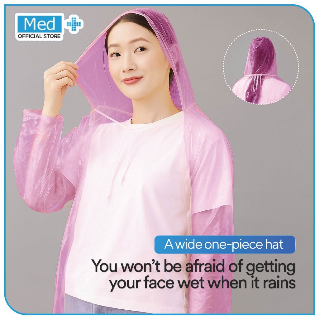 Med+ Jas Hujan Plastik PE Dewasa Premium Disposable Mantel Ujan Jumbo Ponco Plastik Ringan Transparan Lightweight Raincoat - Gambar 2