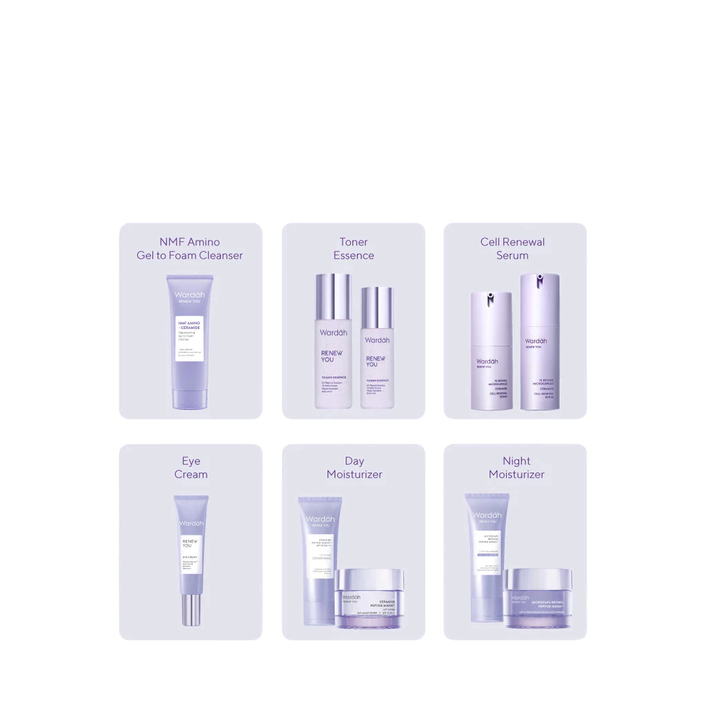 WARDAH Renew You Series Lengkap - Skin Renewal, Membantu Melembabkan Kulit, Menyamarkan Kerutan dan Garis Halus, Mengencangkan Kulit, Meratakan Warna Kulit, Menyamarkan Bekas Jerawat - Cleanser, Toner, Serum, Eye Cream, Day & Night Moisturizer - Skincare - Gambar 3