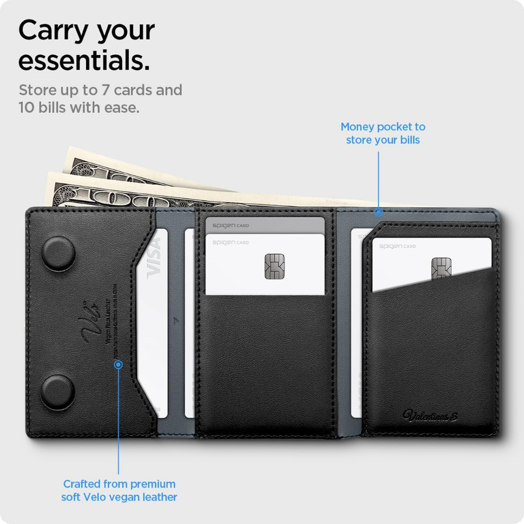 Foldable Card Holder Magnetic Spigen Valentinus S Trifold Kickstand HP Leather Wallet Dompet Kartu Magsafe - Gambar 3