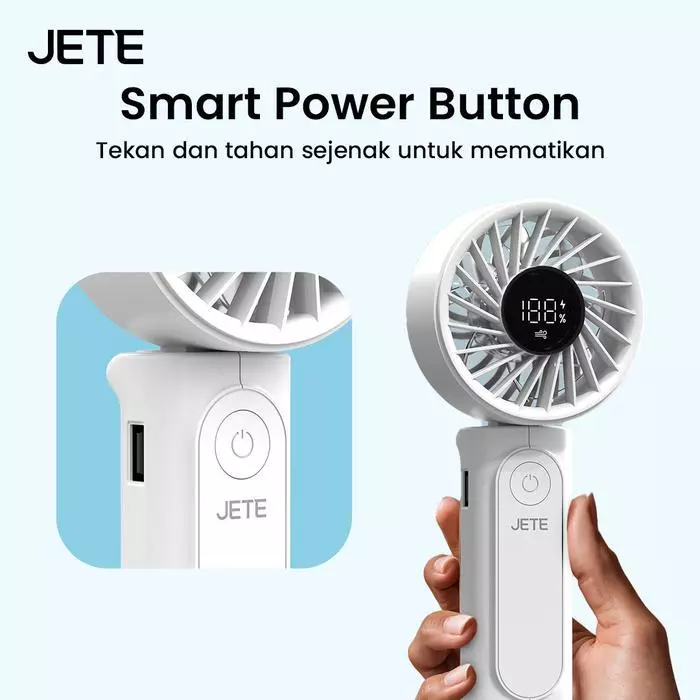 Kipas Angin JETE SF6 Mini Portable Fan Powerbank USB Lipat Digital Display 6 Level Speed Turbo Power Bank 3600 mAh With Strap - Gambar 3