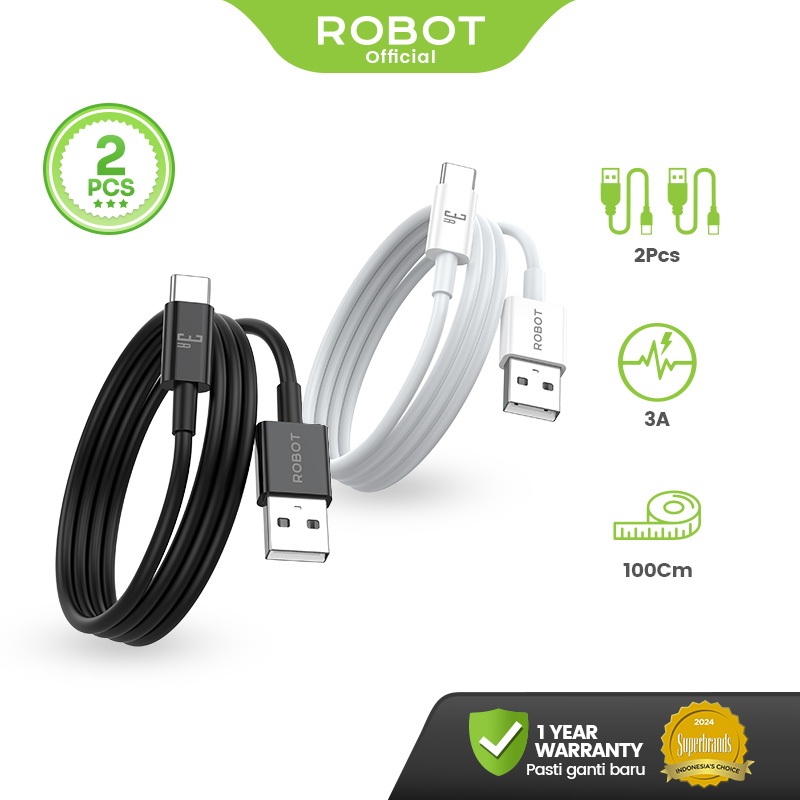 Robot Kabel Data 2PCS 3A Fast Charging 1M