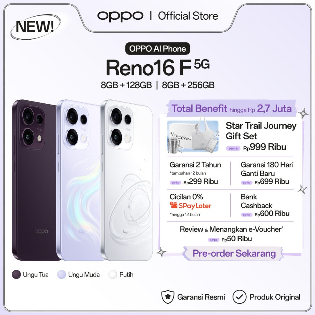 [NEW] OPPO Reno16 F 5G 8GB+128/256GB [3D Pop Planet Design, AI Remix Collage, 50MP Ultra-wide Selfie Camera]