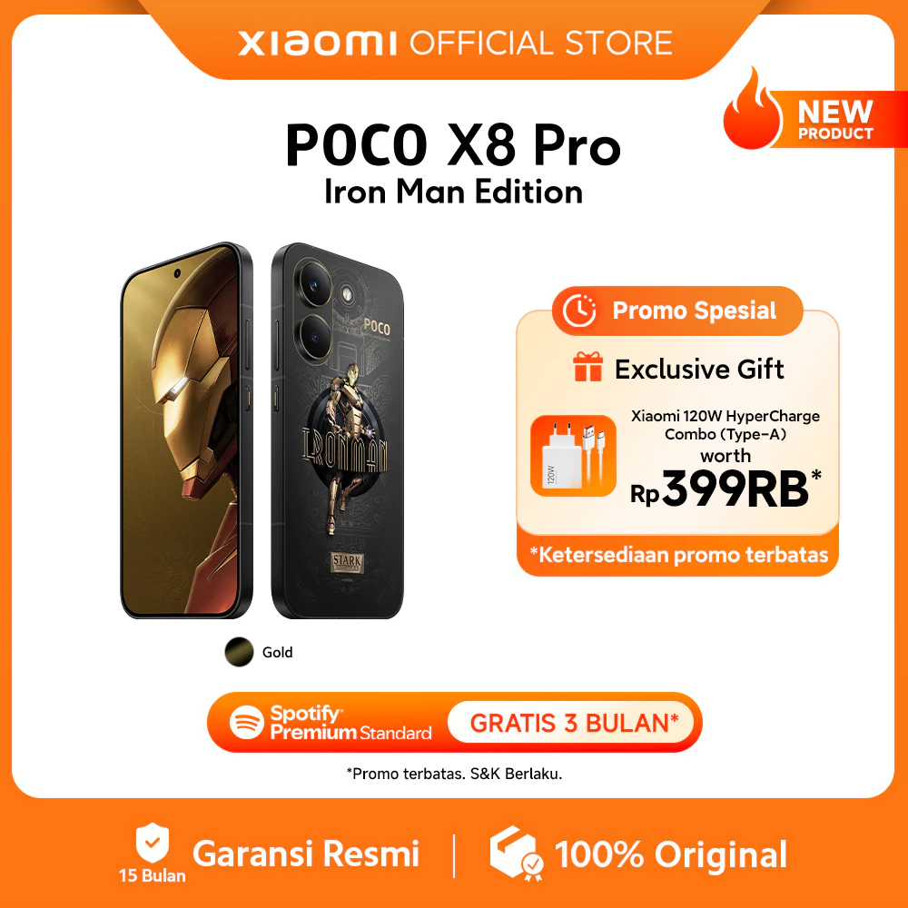 POCO X8 Pro Iron Man Edition (12GB+512GB) / Dimensity 8500-Ultra / 6500mAh (typ) dengan 100W HyperCharge / 1.5K 120Hz layar AMOLED super cerah / Desain premium dengan kualitas flagship / 50MP Sony IMX882 dengan OIS / IP 66/68/69/69K [Xiaomi Official Store