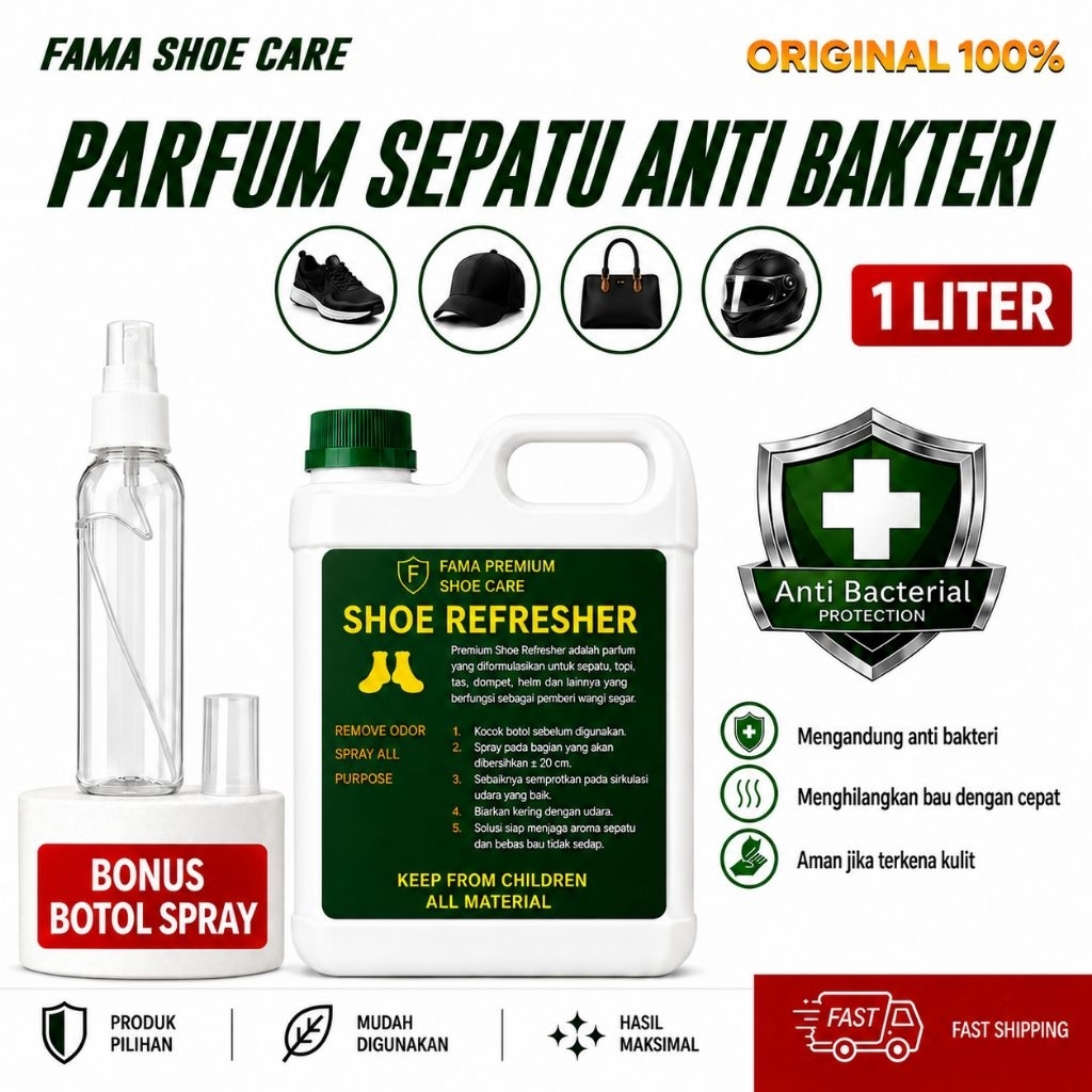 FAMA-Parfum Sepatu 1 Liter-Parfum sepau Anti Bakteri-Pewangi Sepatu-Pengharum Sepatu -parfum helm-parfum topi-parfum tas-fama shoe cleaner-fama shoes cleaner-fama shoe care