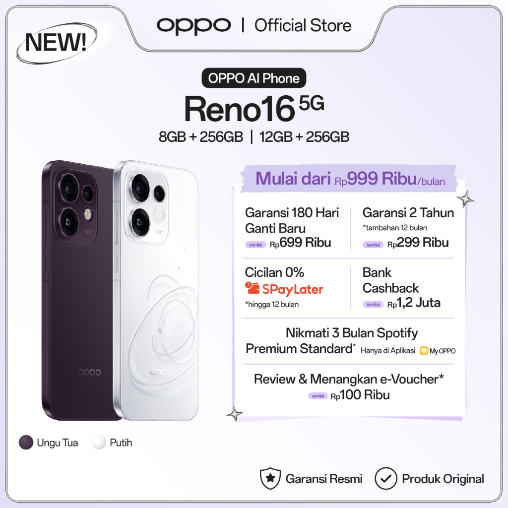 [NEW] OPPO Reno16 5G 8GB+256GB/12GB+256GB [3D Pop Planet Design, AI Remix Collage, 50MP Ultra Wide Selfie Camera]