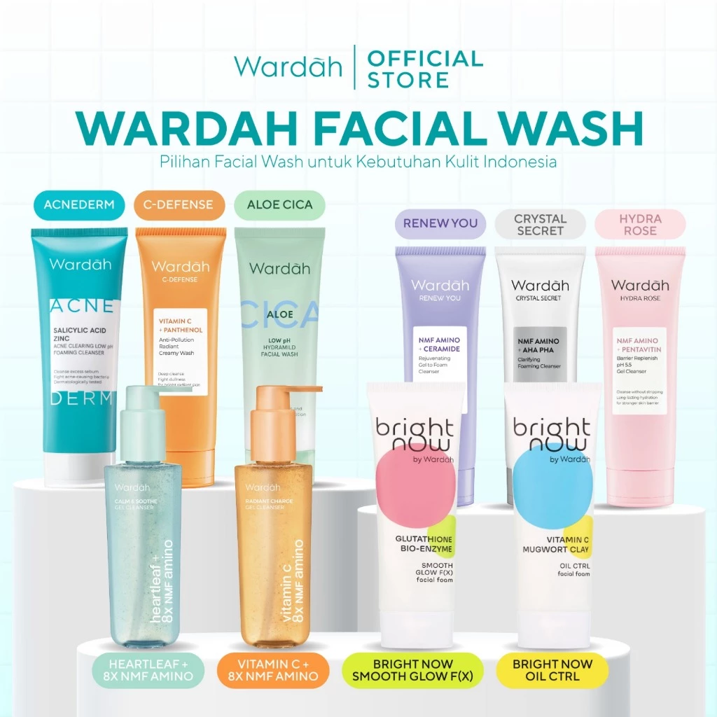 WARDAH Facial Wash All Series - Acnederm, C-Defense, Lightening Lightplus, Perfect Bright Now, Nature Daily, Crystal Secret, Renew You, Hydra Rose, NMF Amino Gel Cleanser - Face Wash, Sabun Cuci Muka - Skincare