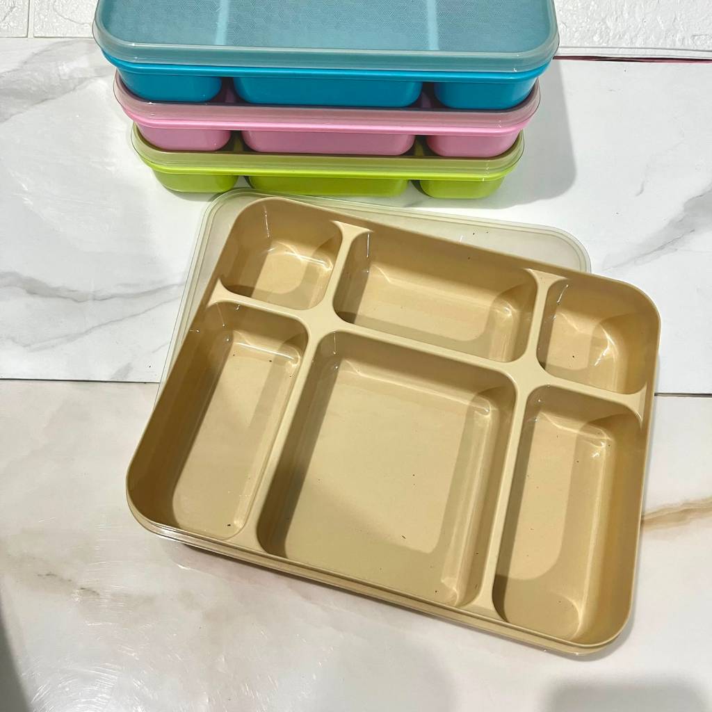 Dreamyhouse Kotak Bekal Bento Bahan Plastik Lunch Box 6 Sekat Warna Pastel - Gambar 3