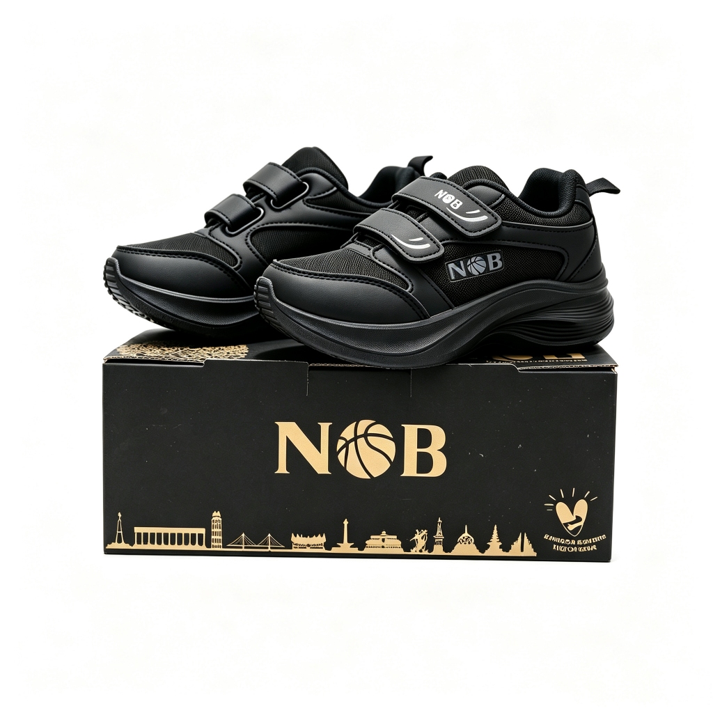Qianda Sepatu Anak laki laki perempuan Sekolah Hitam Sporty Perekat Mesh Kasual Sepatu olahraga sekolah hitam NB-H003 Ukuran: 31-35 - Gambar 2