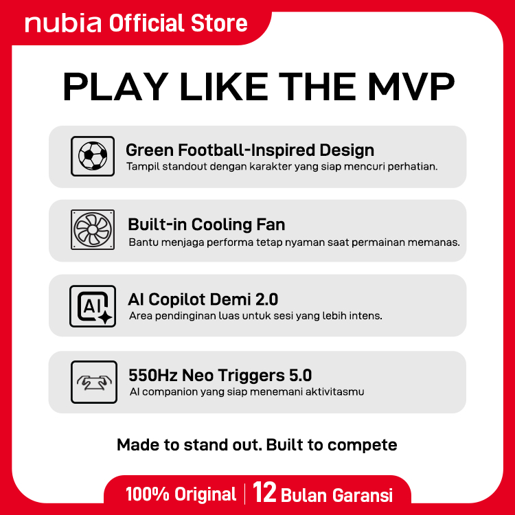 nubia NEO 5 GT MVP Edition RAM 12GB ROM 256 GB Built in Air Cooling Fan 80W Fast Charging 550Hz Neo Triggers Handphone Gaming Garansi Resmi Android - Gambar 2
