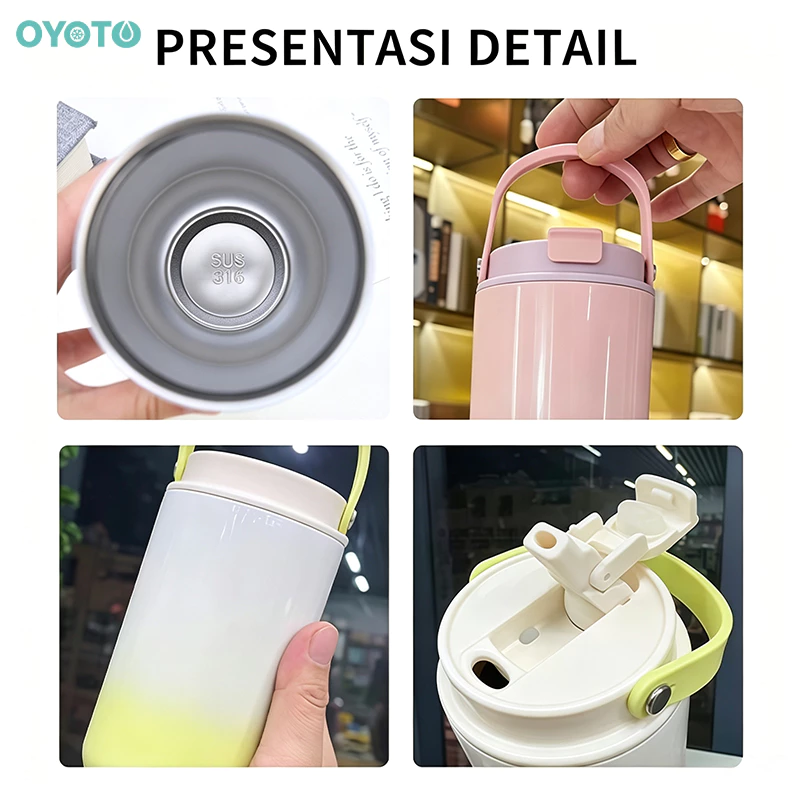 OYOTO Tumbler Insulated Cup Stainless Steel 304 Tahan Dingin With Handle Portable Kapasitas 900ML Outdoor - Gambar 3