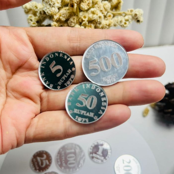 Replika Uang Koin untuk mahar dekorasi 1 Rupiah sampai 100 Rupiah akrilik Silver