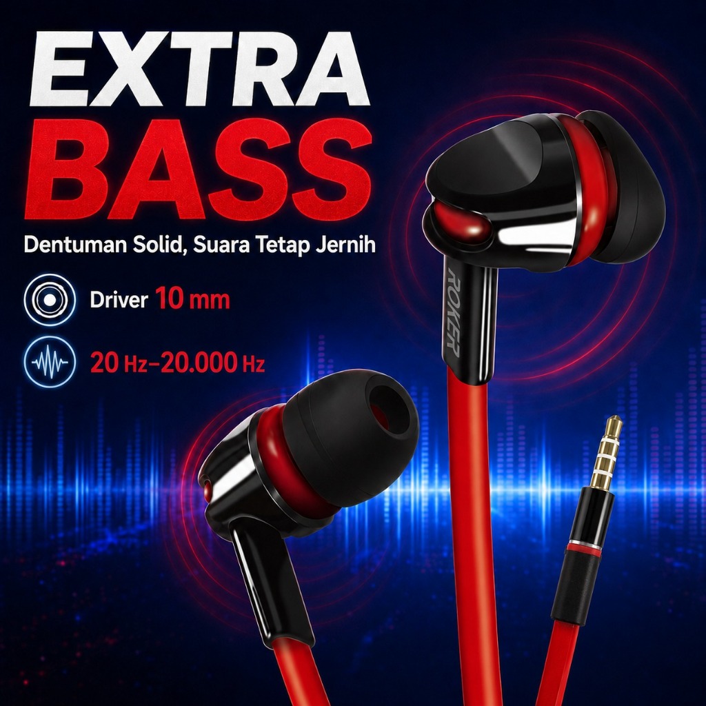 HANDSFREE / EARPHONE ROKER EXTRA BASS RK20K - Gambar 4