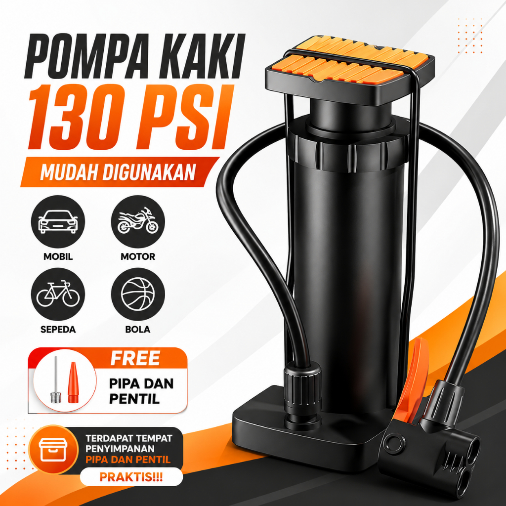 Pompa Angin Injak Portable 160 PSI Tanpa Listrik untuk Ban Sepeda Motor Mobil Foot Pump Darurat Ringkas dengan Pengukur Tekanan