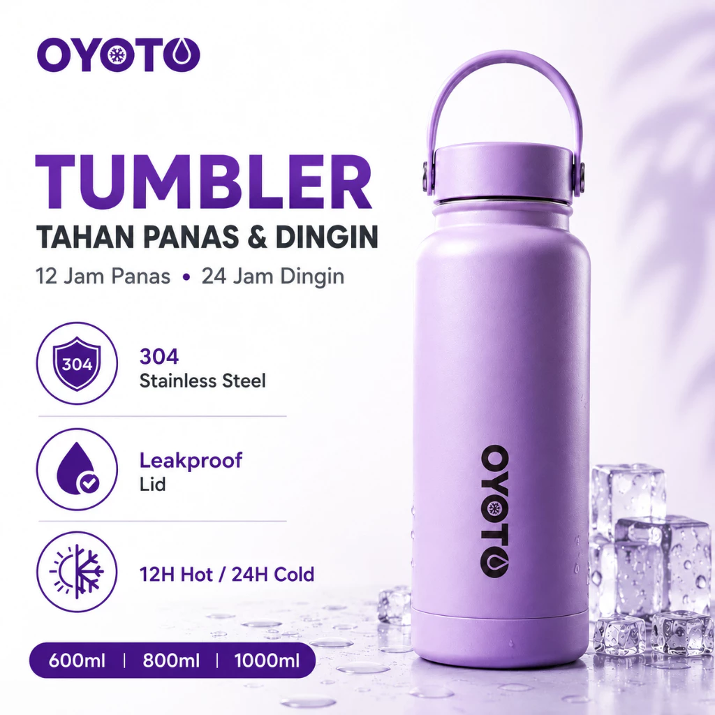 OYOTO Tumbler Botol Minum Termos Cup Tahan Dingin With Handle Vacuum Insulated Kapasitas 600ML/800ML/1000ML