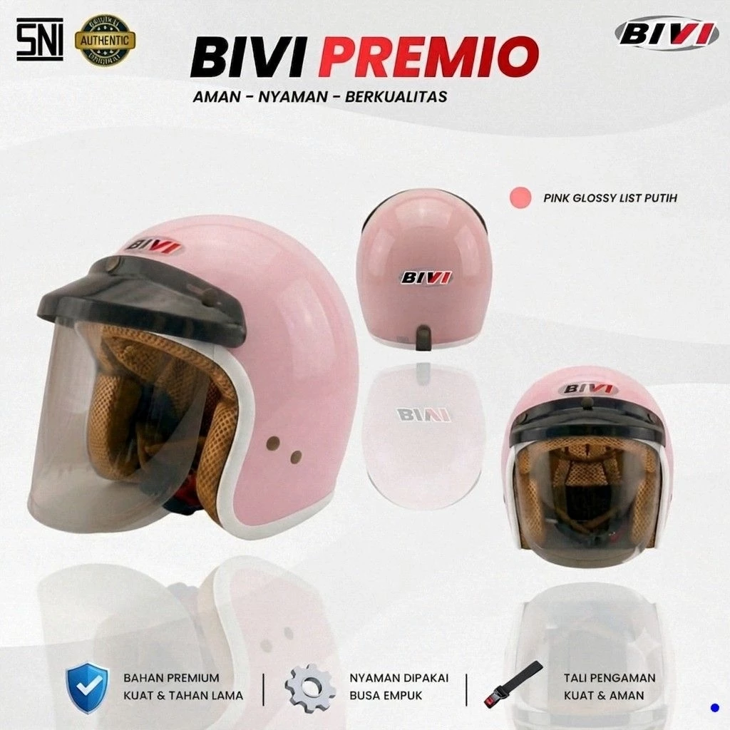 Helm Retro - Helm Bogo Half Face Wanita Stylish Modis BIVI PREMIO LIST PUTIH PRIA WANITA Ukuran M - L Keren SNI - Gambar 4