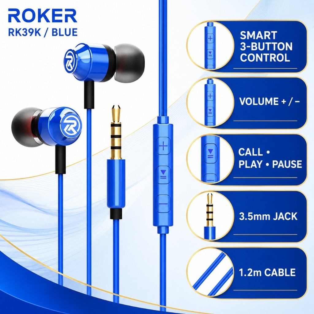 Handsfree / Earphone Roker Blue RK39K