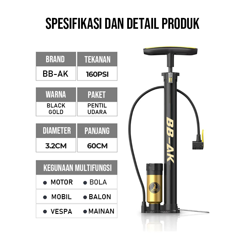 Pompa Angin Portable 160 PSI Multifungsi Mobil Motor Sepeda Barometer Non-Barometer - Gambar 3