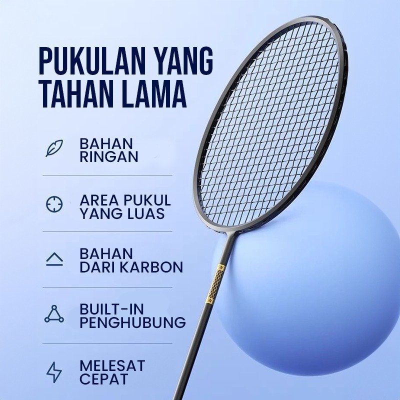 Raket Badminton Paket Lengkap Model Carbon Terlaris - 2 Raket, 2 Grip, 1 Tas, 12 Kok - Gambar 4