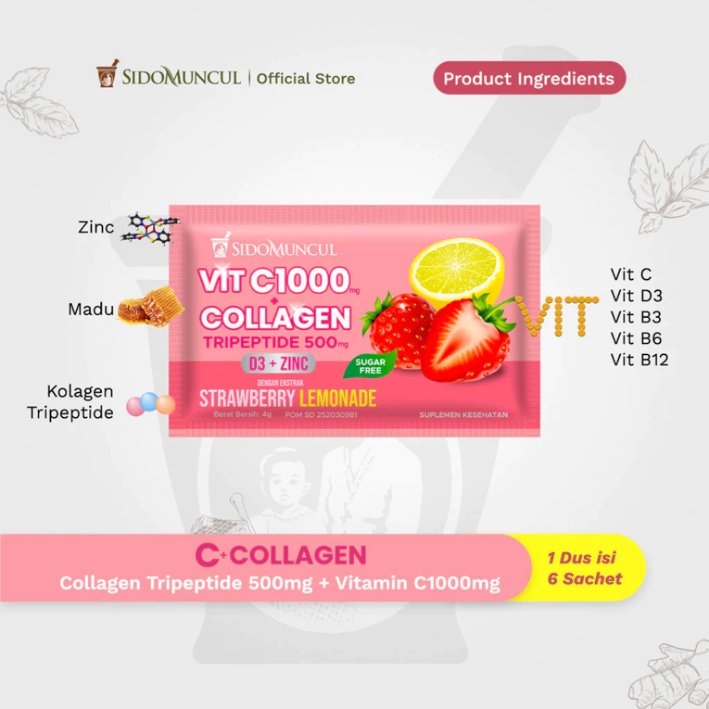 [ PAKET ISI 3 PCS ] SIDOMUNCUL C+Collagen - Minuman Collagen Tripeptide 500mg + Vit C 1000mg / Distributor Cream Ori - Gambar 4