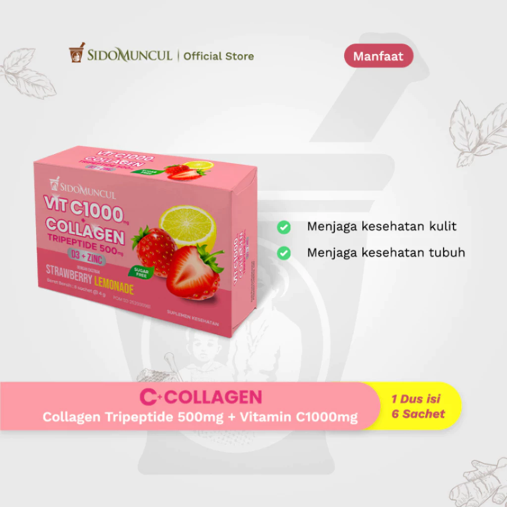 [ PAKET ISI 3 PCS ] SIDOMUNCUL C+Collagen - Minuman Collagen Tripeptide 500mg + Vit C 1000mg / Distributor Cream Ori - Gambar 2