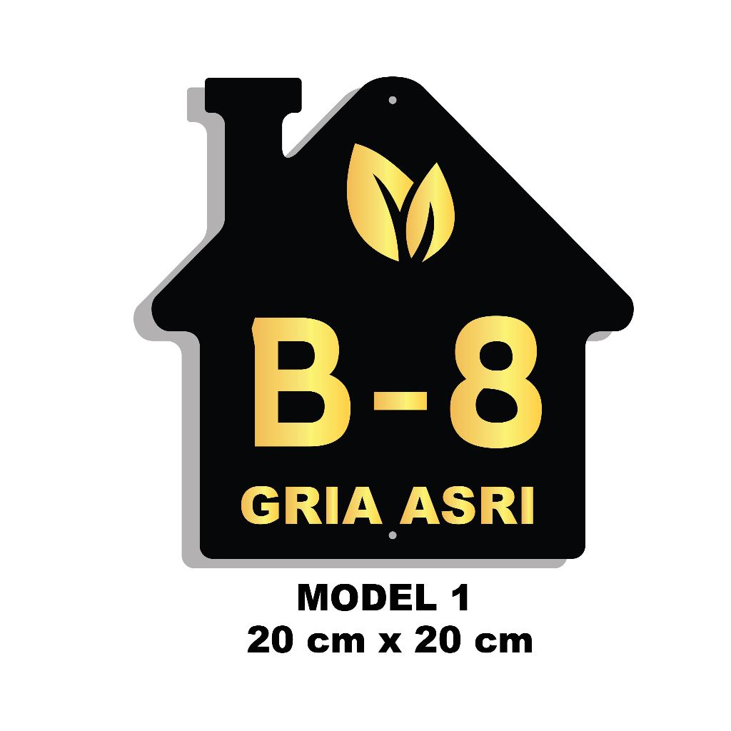 Nomor Rumah Akirlik Timbul Hitam Glossy 2mm Mirror Gold 2mm Model 1 & 2 - Gambar 3