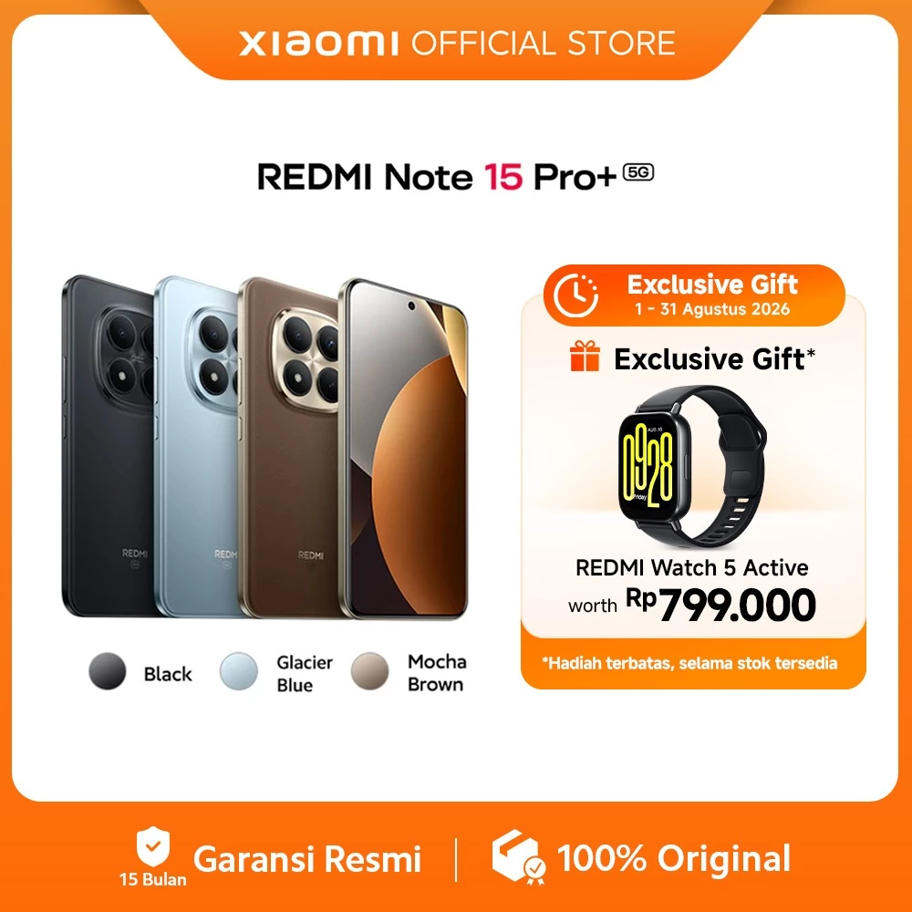 Xiaomi Redmi Note 15 Pro+ 5G (8/256 GB) (12/512 GB) / Baterai 6500mAh dengan HyperCharge 100W / Corning® Gorilla® Glass Victus® 2 / IP69K Ketahanan debu dan air / Kamera baru 200MP dengan kejernihan ultra / Layar AMOLED CrystalRes 6,83" 1.5K [Xiaomi Offic