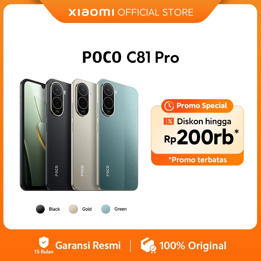 POCO C81 Pro (4GB/128G) (4GB/64GB) / Layar imersif 6.9" / Baterai besar 6000mAh (Typ) / Ditenagai Xiaomi HyperOS / Prosesor kuat octa-core / Desain ramping dan elegan / 13MP kamera ganda AI / HP 1 Jutaan [Xiaomi Official Store]