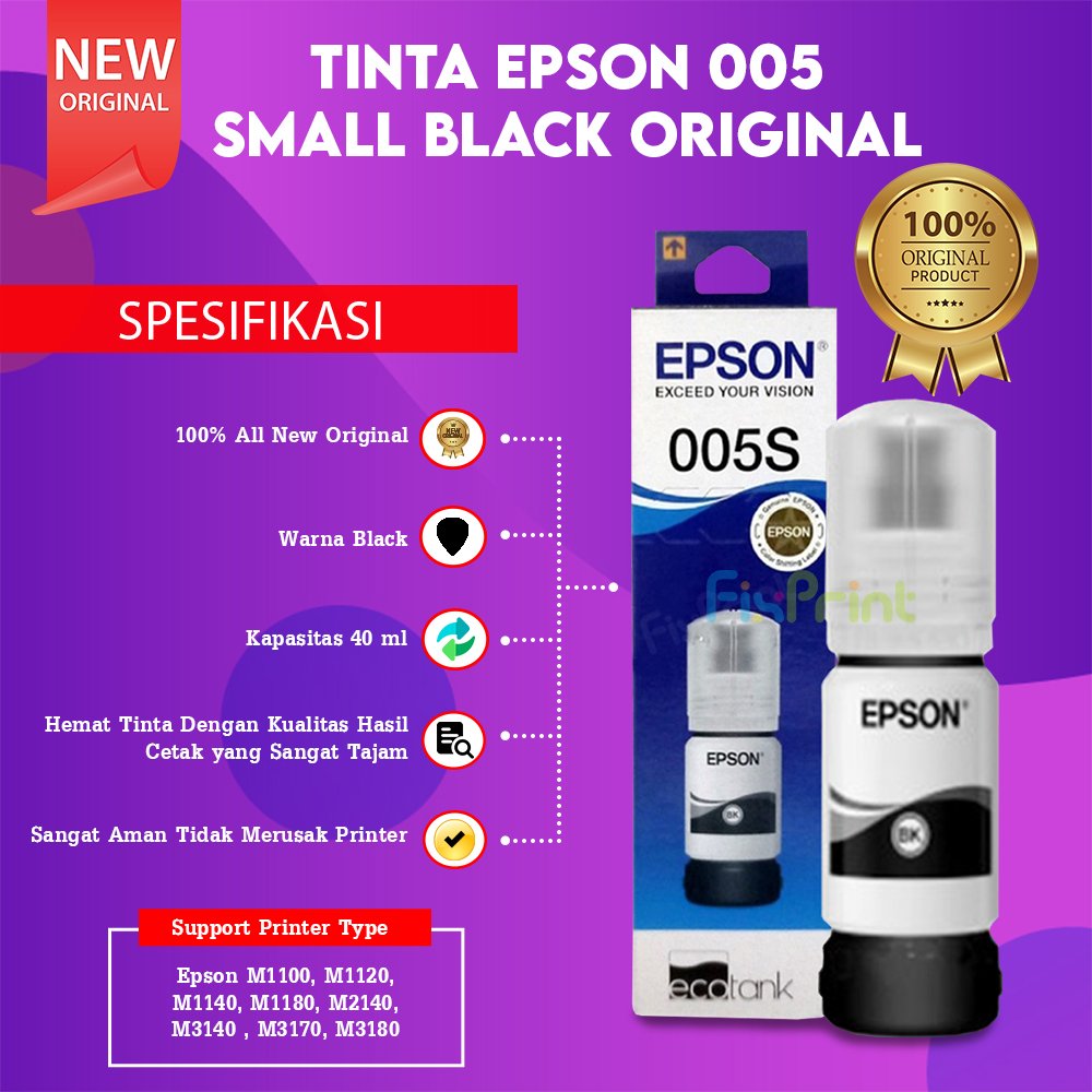 TINTA EPSON 005 PRINTER ORIGINAL M1100 M1120 M1140 M1180 M2140 M3140 M3170 ORI 120ml 120 ml