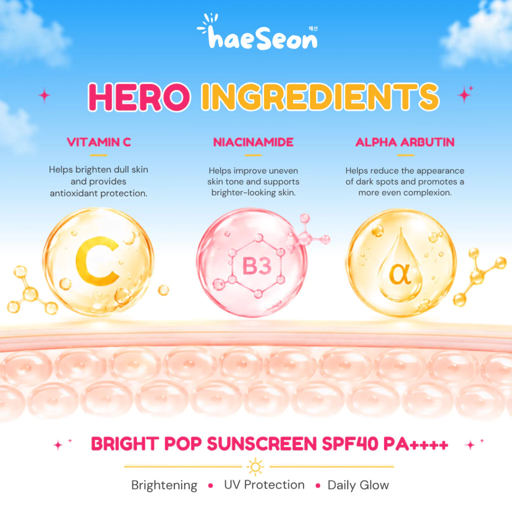 [MAISON MOTIF] Haeseon Bright Pop Daily Sunscreen SPF 40 PA++++ 40ml Lightweight Brightening - Gambar 4