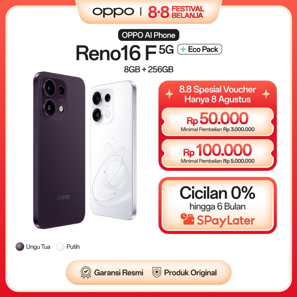 [BARU] OPPO Reno16 F 5G Eco Pack 8GB+256GB [3D Pop Planet Design, AI Remix Collage, 50MP Ultra-wide Selfie Camera]