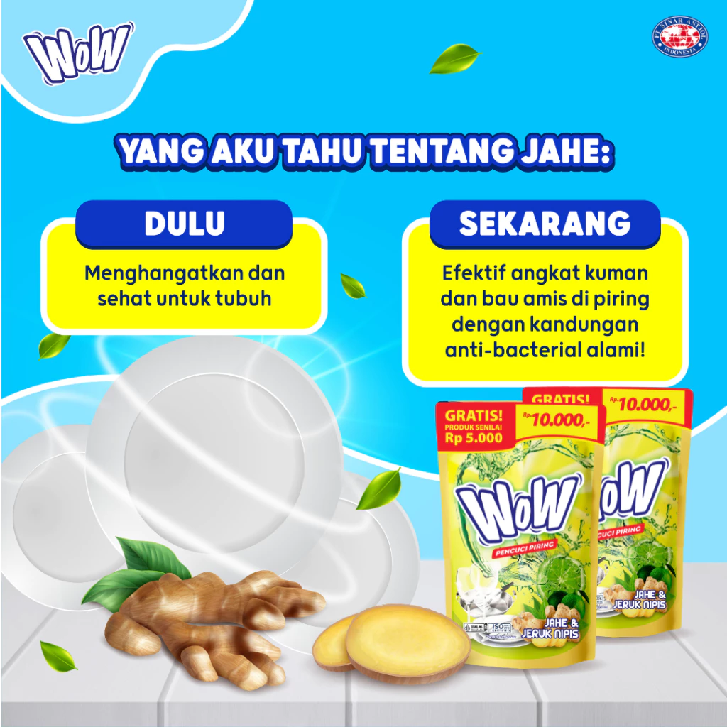 WOW Dishwah Lime + Ginger 400ml Sabun Cair Pencuci Piring (JAHE) - Gambar 2