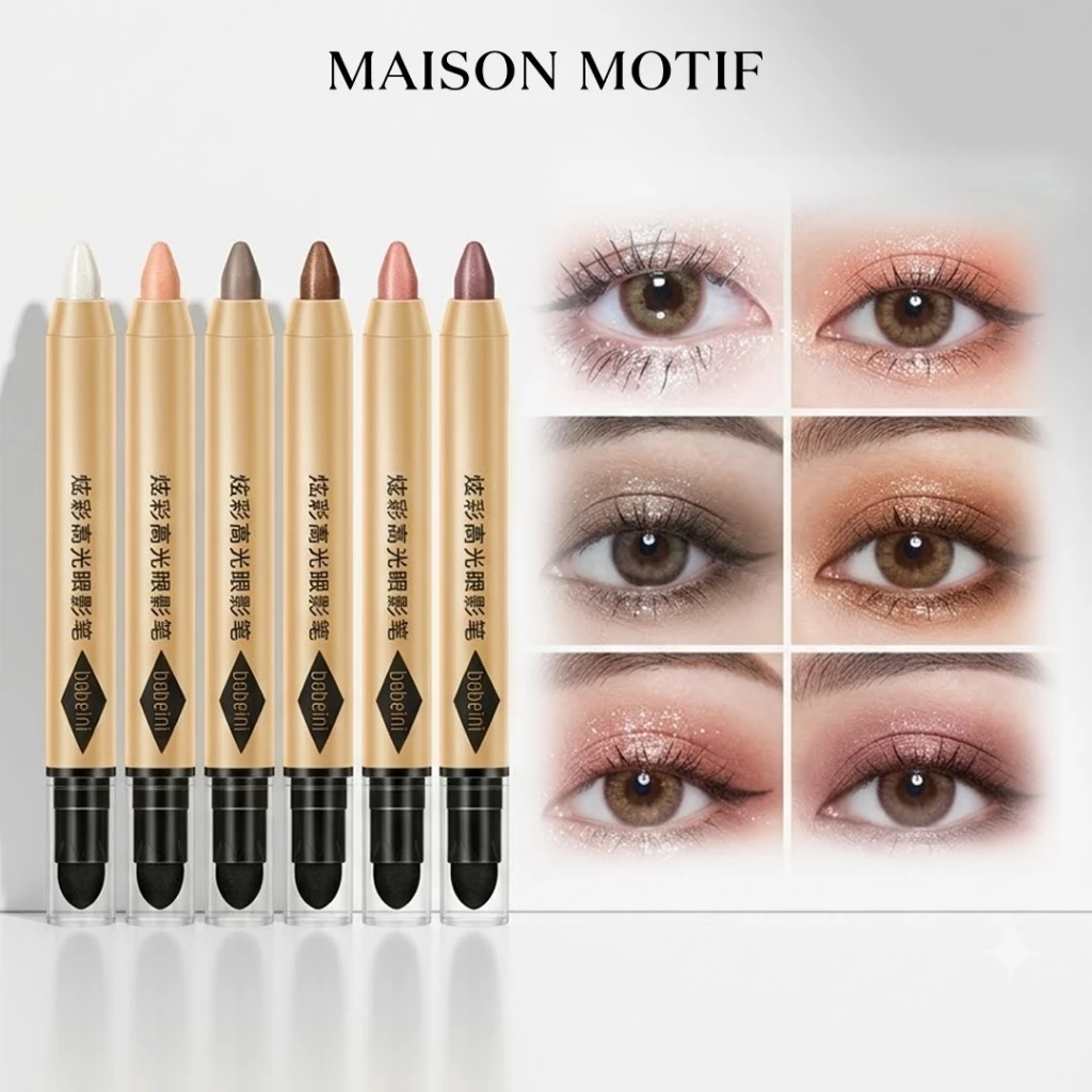 Eyeshadow Stick 2 in 1 Glitter Highlighter Pensil Waterproof Tahan Lama Shimmer Double Ended Murah 77001