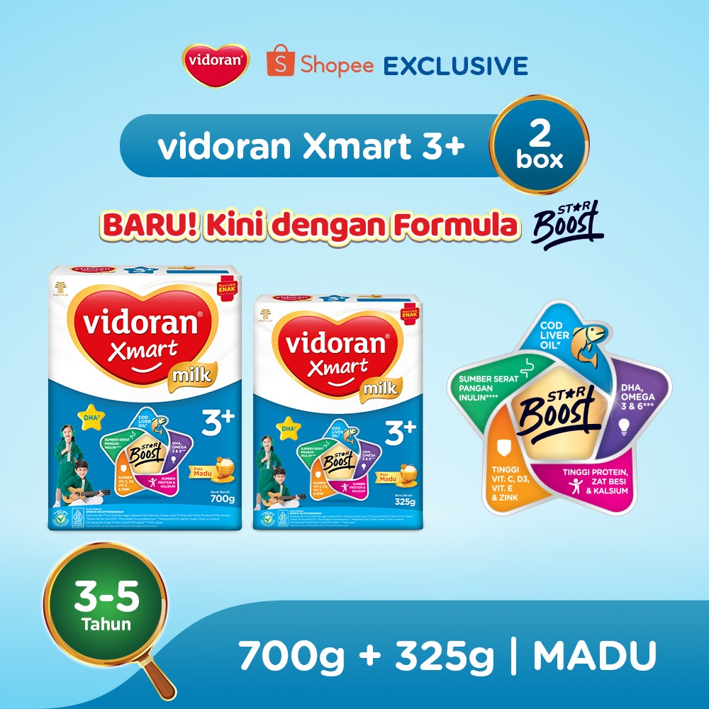Vidoran Xmart 3+ 700g Madu + Vidoran Xmart 3+ 325g Madu