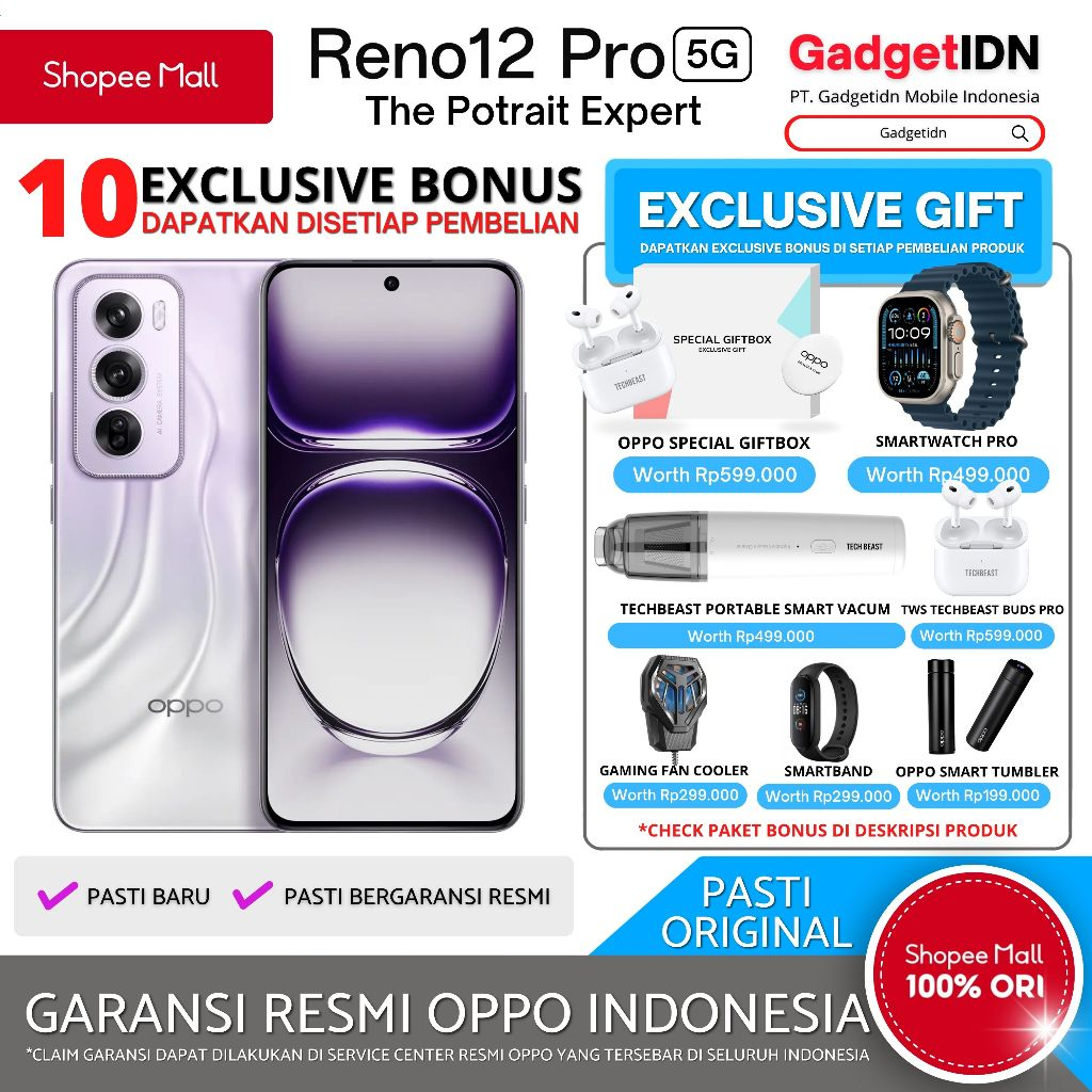 OPPO Reno 12 Pro 5G 12/512GB ( +12GB Extended Ram ) Garansi Resmi Oppo