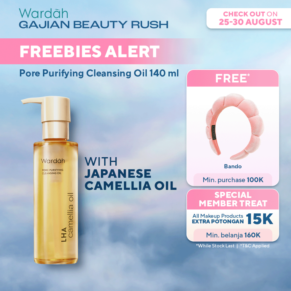 Wardah Cleansing Oil LHA Camellia Oil Pore Purifying 140 ml-Cleansing oil membersihkan waterproof makeup dengan formula ringan, tekstur oil to milk, mudah dibilas dan cocok untuk kulit acne-prone - Skincare