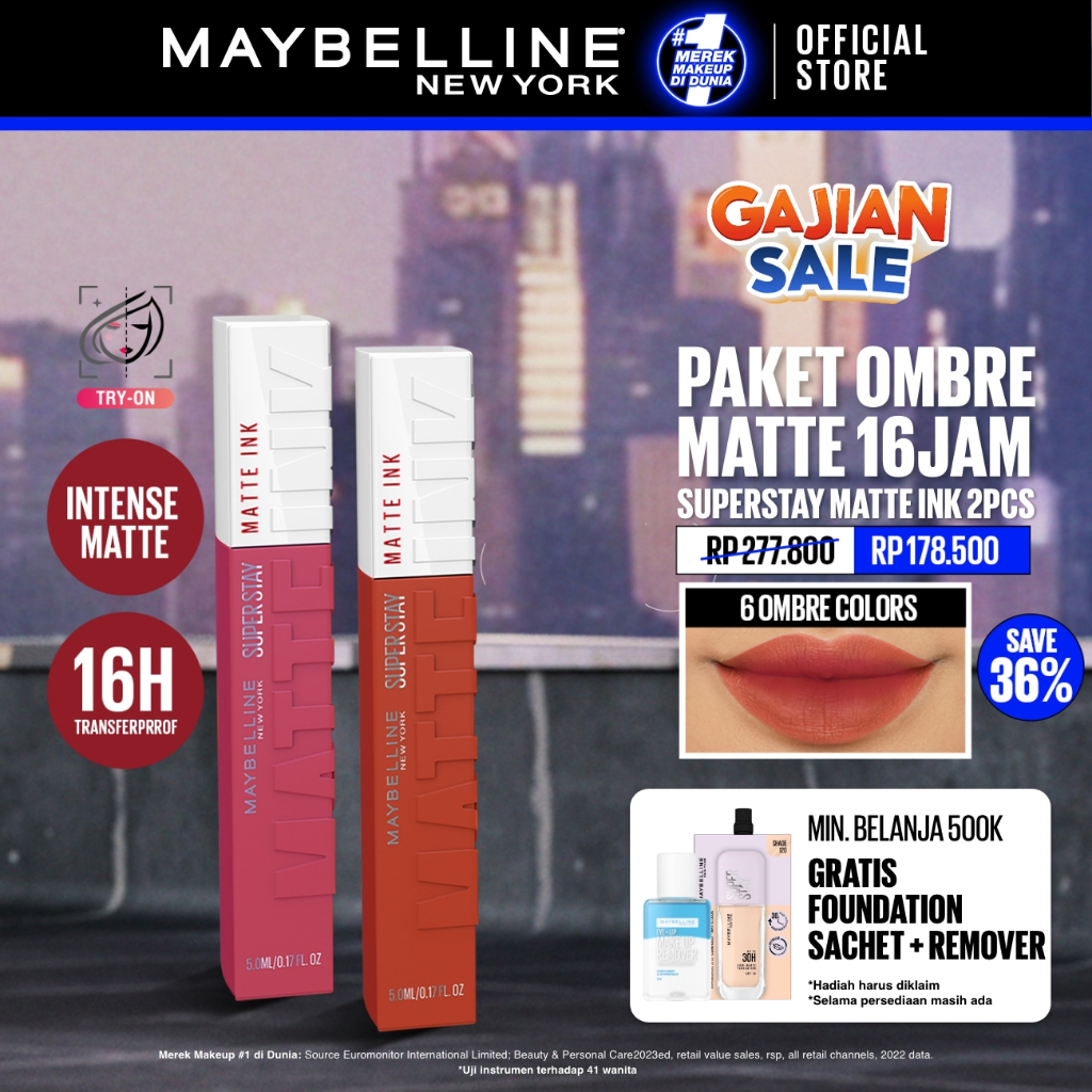 MAYBELLINE OFFICIAL Paket Hemat Superstay Matte Ink 2 pcs Ombre Set Lipstick - Long Lasting Lipstick Matte Waterproof Transferproof Lipstik