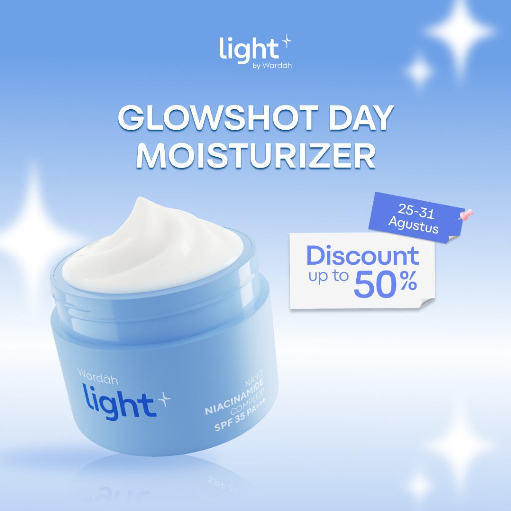 Wardah Lightplus Glowshot Day Moisturizer 30 g - Instant Tone Up, SPF Protection, Mencerahkan, Menjaga Barrier, Ringan Seperti Gel, Melembabkan Wajah, Tidak Lengket, Mudah Menyerap, Nano Niacinamide, Lightening - Skincare